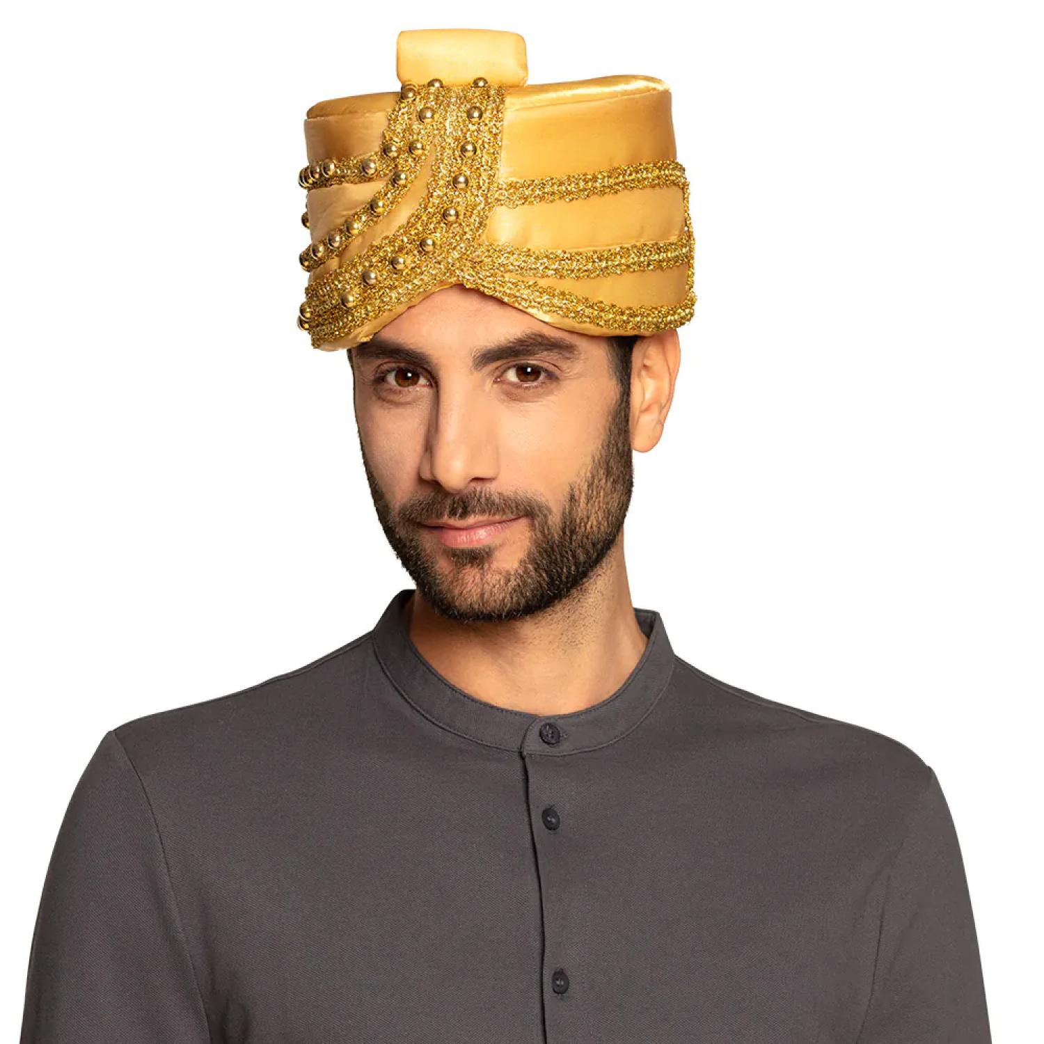 Chapeau coiffe Sultan Maharadja dorée