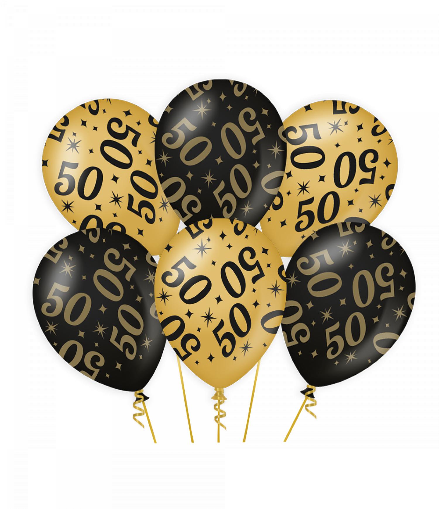 6 ballons anniversaire 50 ans or et noir 30cm