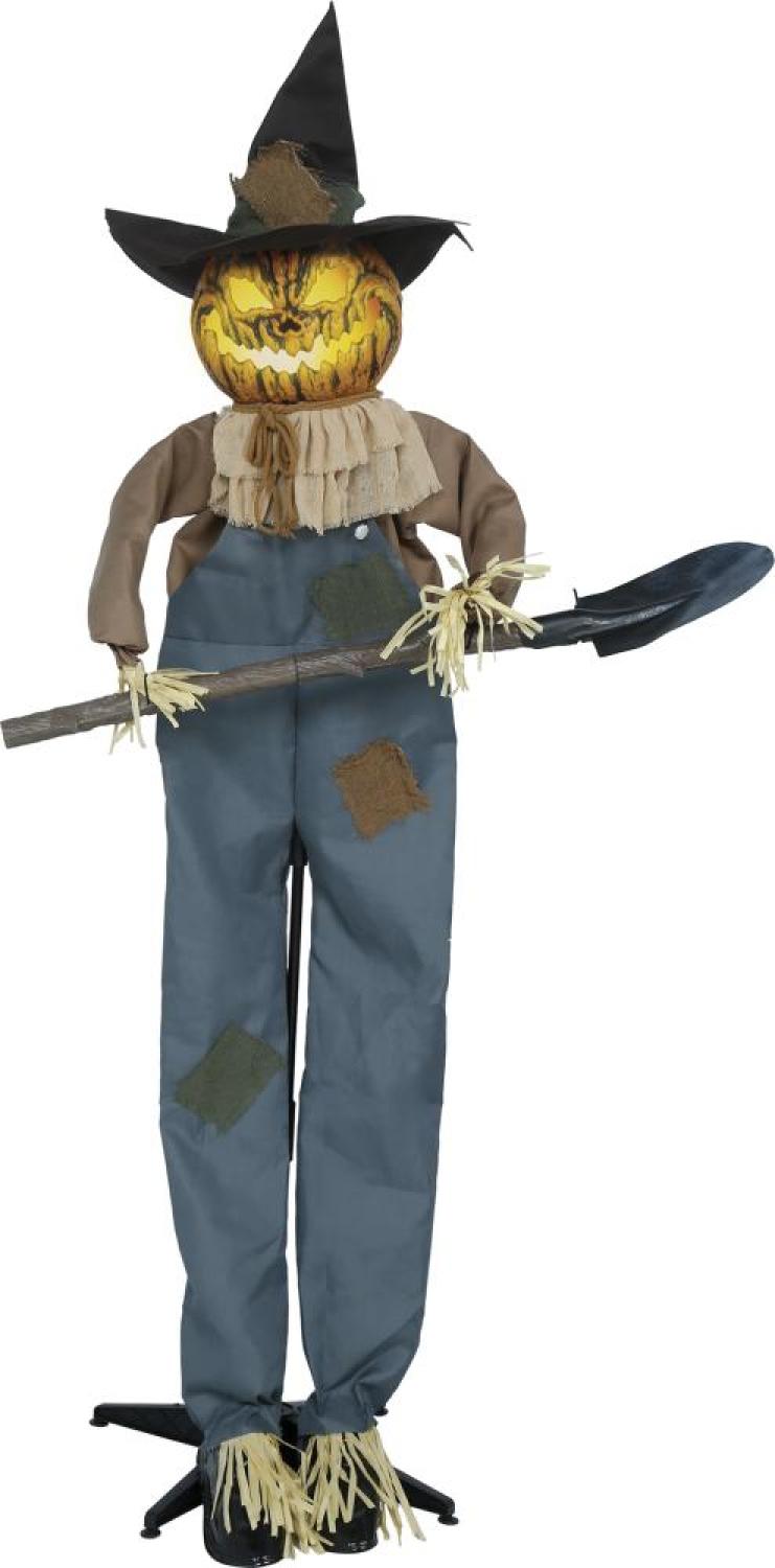Animatronic Epouvantail citrouille fossoyeur 190cm lumineux, sonore, animé