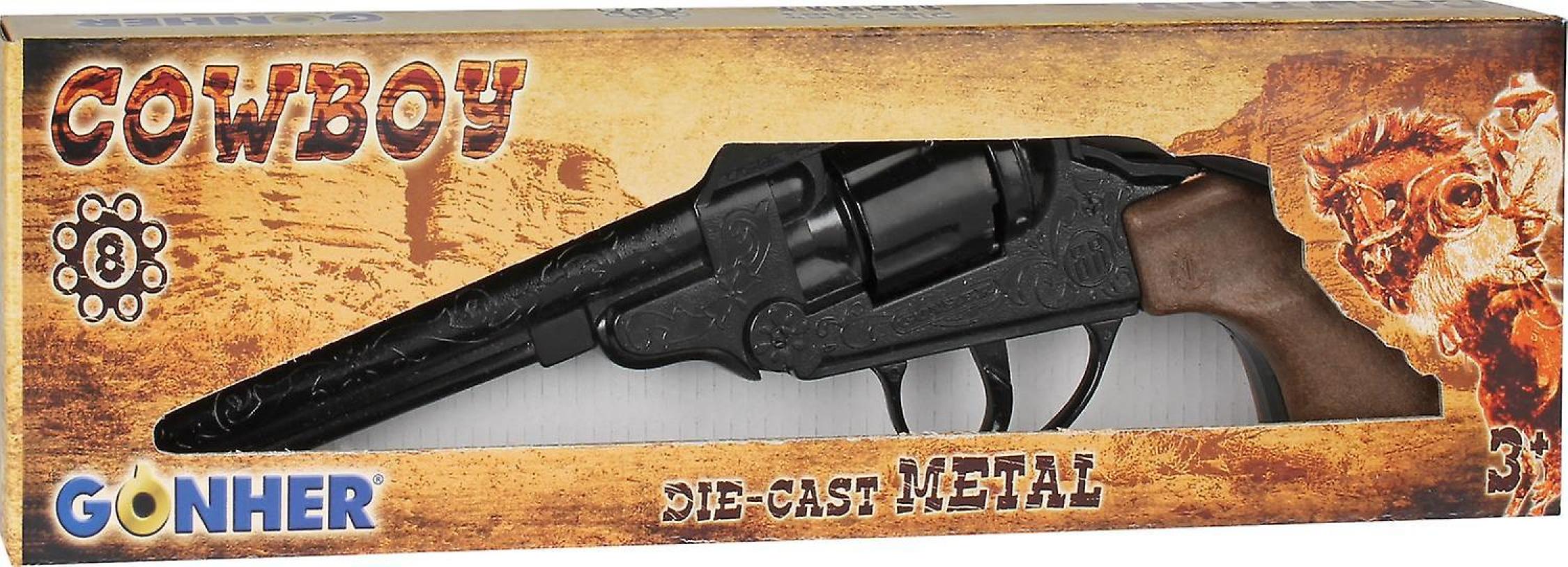 Révolver pistolet cow-boy métal Gonher noir 27cm 8 coups