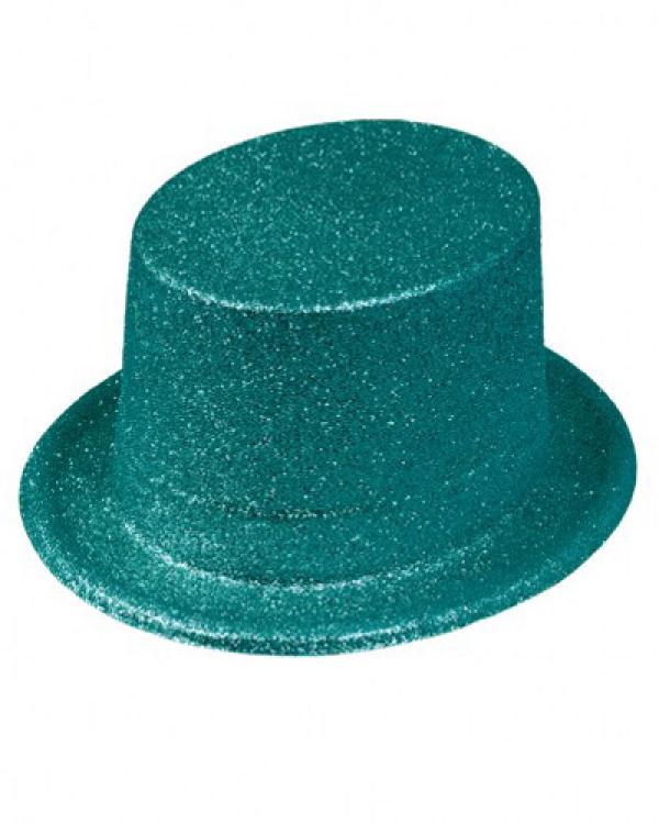 Chapeau haut de forme paillettes turquoise