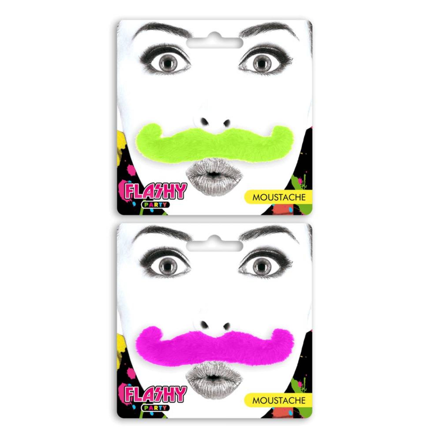 Moustaches Music Hall adhésives vert ou rose