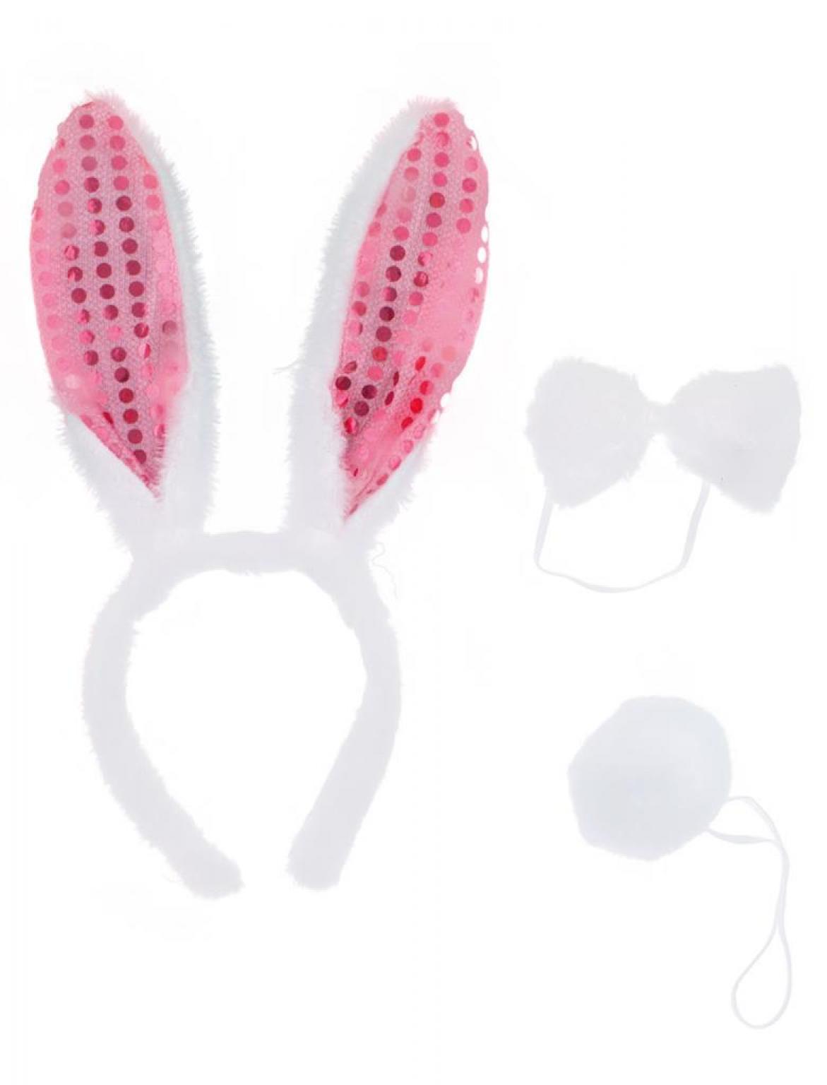 Set lapin oreilles à sequins queue et noeud