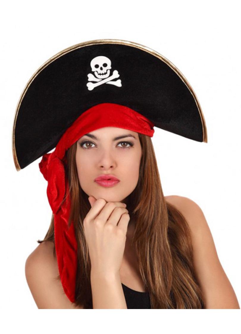 Bicorne de pirate en tissu avec bord doré