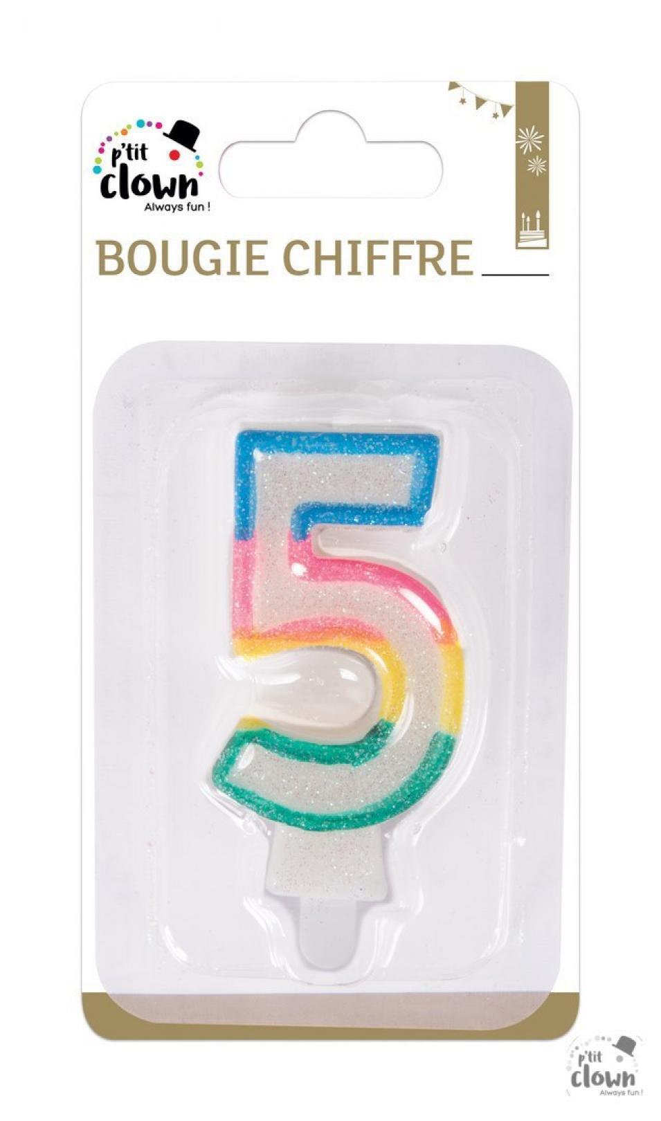 Bougie paillettes chiffre 5