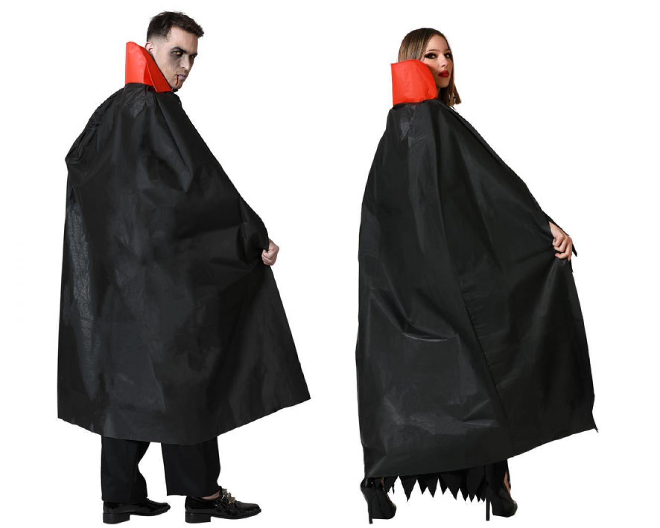 Cape noire à col rouge pour vampire 140 cm