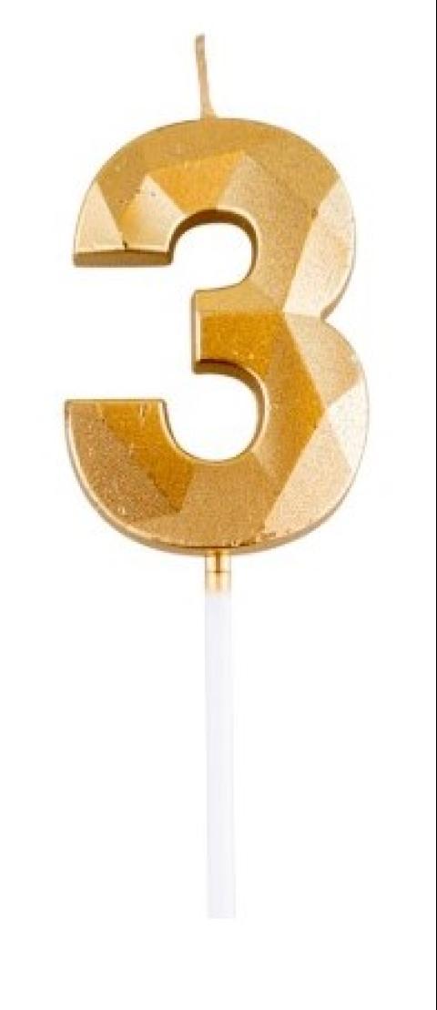 Bougie chiffre diamant or 3