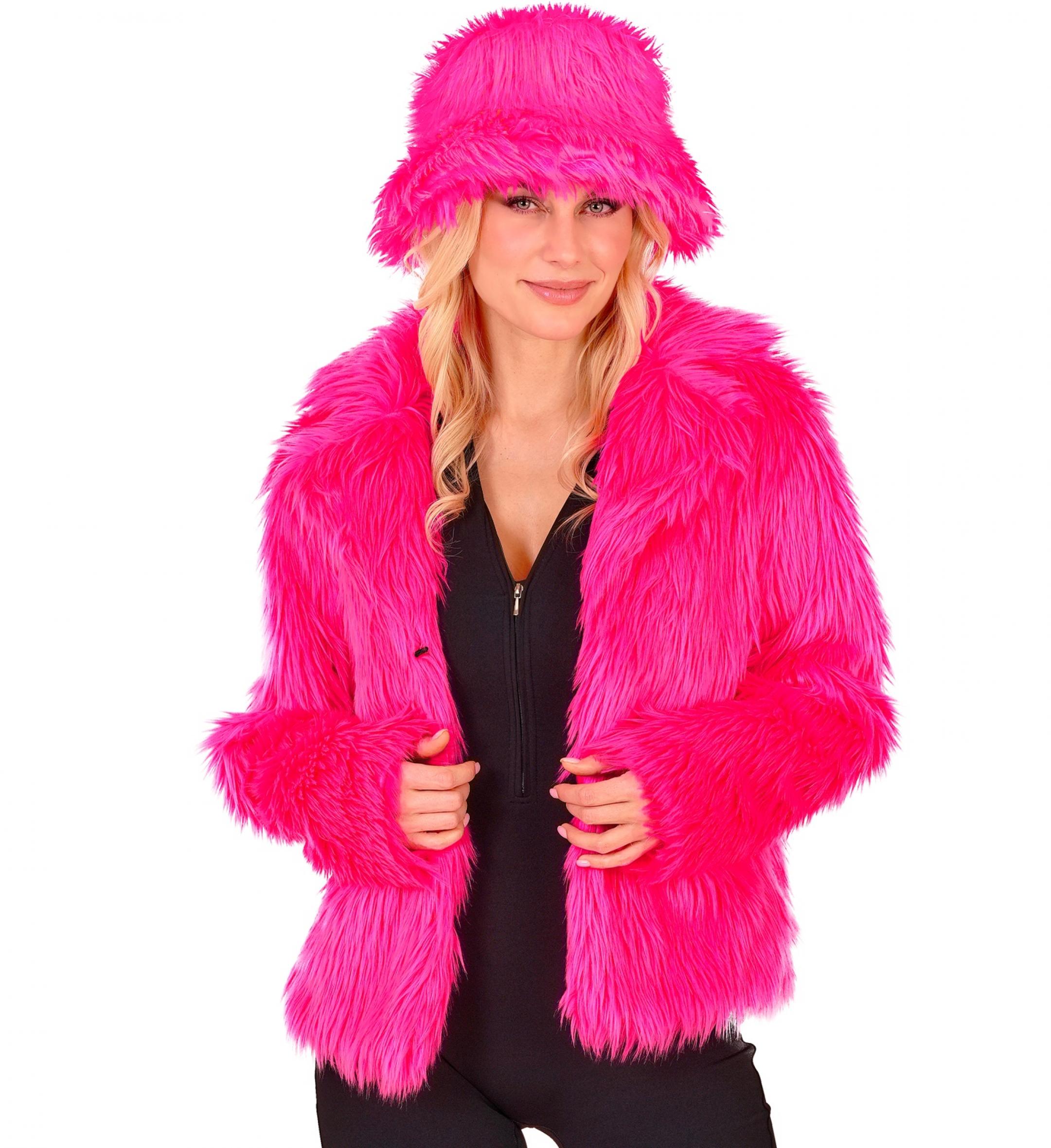 Veste en peluche fausse fourrure rose fluo femme taille L/XL
