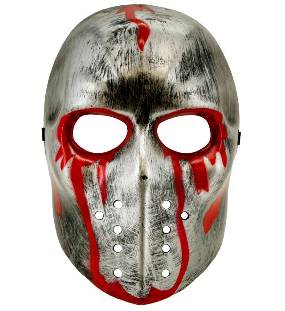 Masque de hockey argent ensanglanté