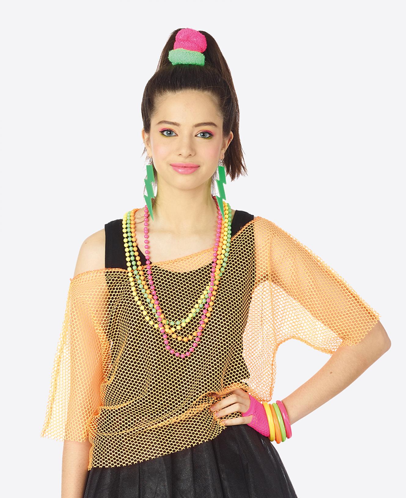 Tee shirt filet résille fluo orange