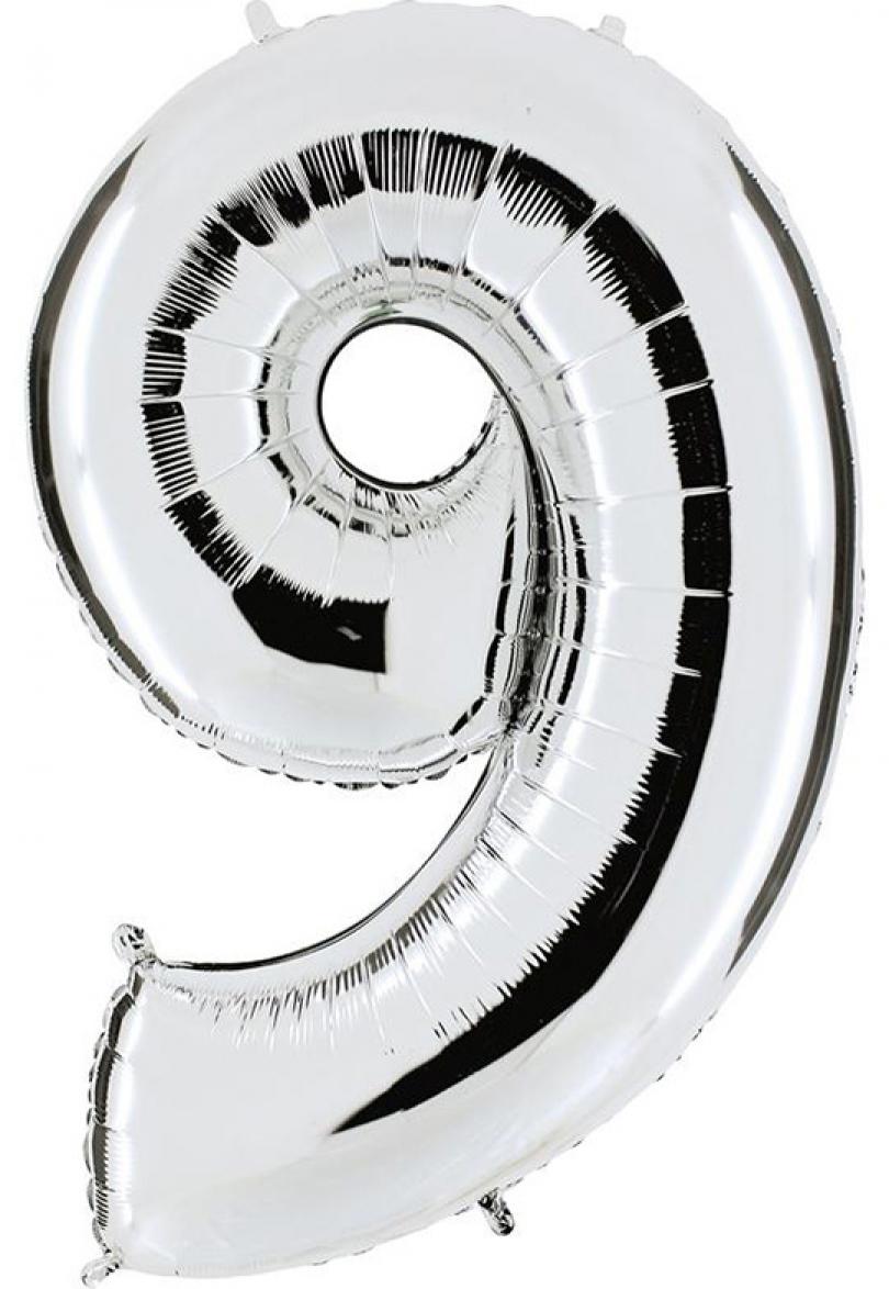 Ballon géant argent chiffre 9 en mylar