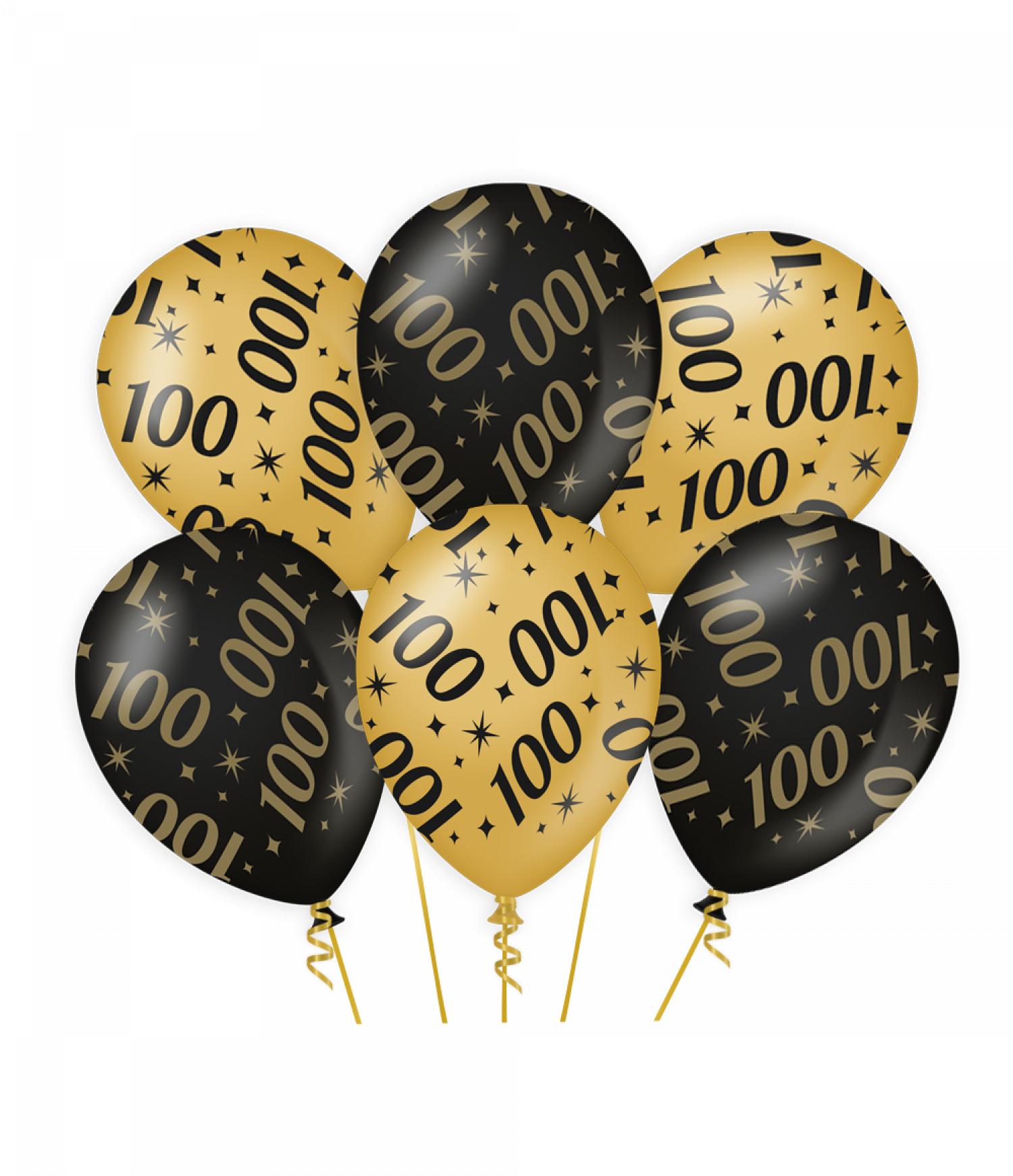 6 ballons anniversaire 100 ans or et noir 30cm