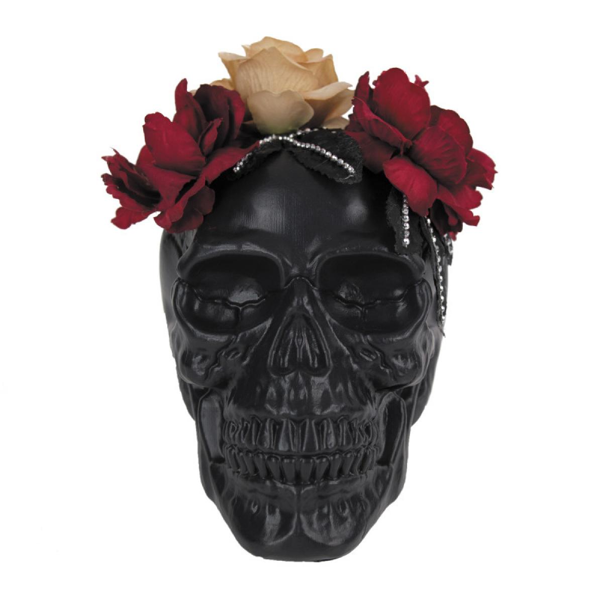 Crâne tête de mort noir avec fleurs