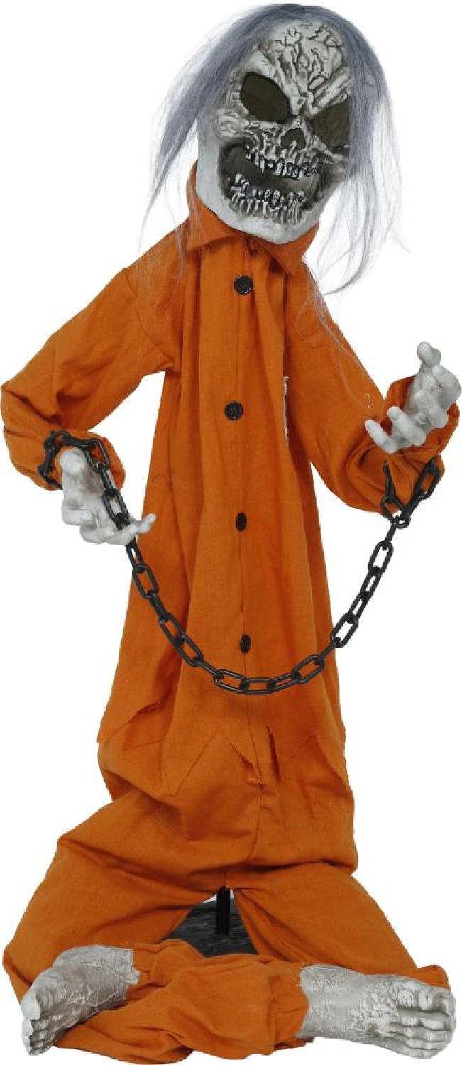 Prisonnier orange zombie animatronic automate 160cm lumineux sonore animé