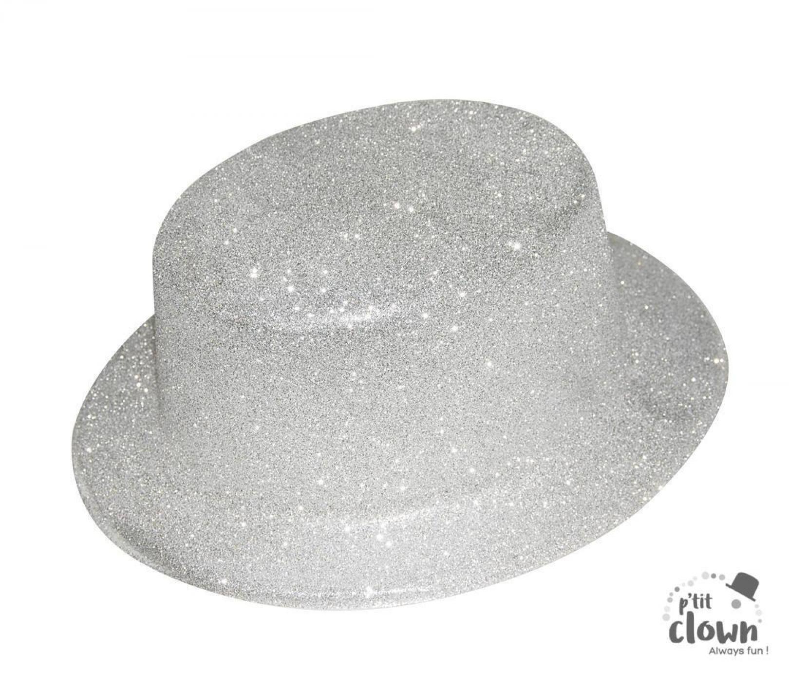 Chapeau haut de forme paillettes argent