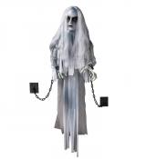 Automate dame blanche rieuse, animée, lumineuse 130cm