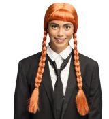 Perruque rousse à 2 tresses et franges