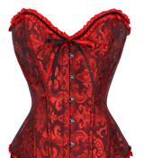Corset bustier rouge sombre à agrafes et lassets gothique à motifs taille L