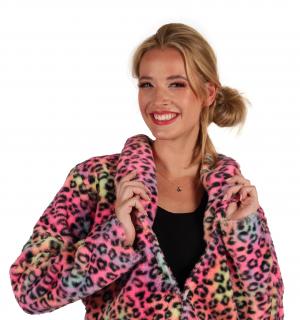 Veste en peluche fausse fourrure léopard multicolore femme taille M/L