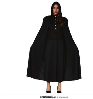 Cape longue noire+capuche en tissu adulte