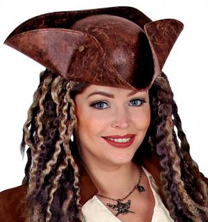 Tricorne pirate imitation cuir marron Neptune