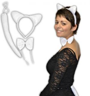 Set chat blanc avec oreilles queue et noeud papillon