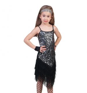 Robe charleston noire sequins argent cousus taille 8/10 ans