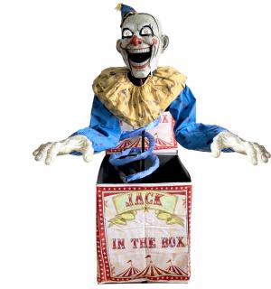 Automate clown animé dans boite sur ressort 180cm animatronic