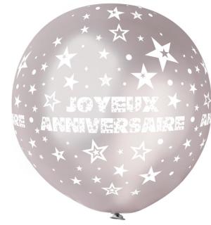 Ballon géant joyeux anniversaire Argent