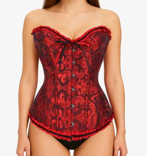 Corset bustier rouge à agrafes et lassets gothique à motifs taille M