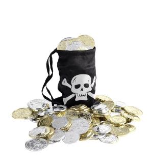 Bourse de pirate avec pièces or et argent