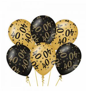 6 ballons anniversaire 40 ans or et noir 30cm