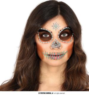 Bijoux strass de visage tête de mort verte