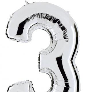 Ballon argent chiffre 3 en mylar 86 cm