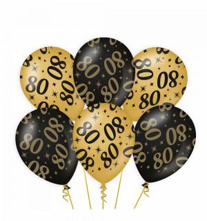 6 ballons anniversaire 80 ans or et noir 30cm