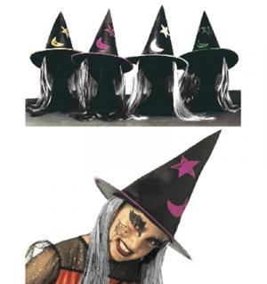 Chapeau sorcière décoré+cheveux enfant