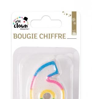 Bougie paillettes chiffre 6