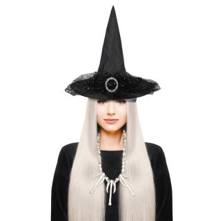 Chapeau de sorcière adulte tulle et broche