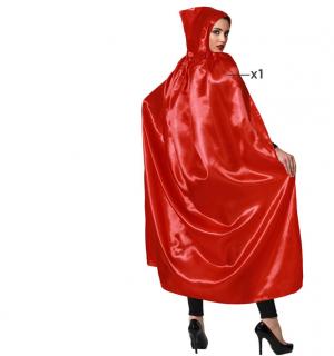 Cape à capuche rouge effet satiné 140cm