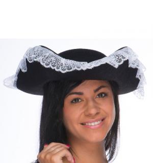 Tricorne noir dentelle blanche