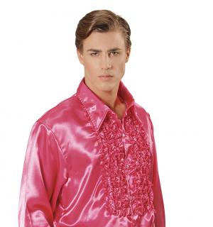 Chemise à jabot satin fuchsia taille L/XL