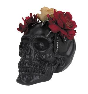 Crâne tête de mort noir avec fleurs