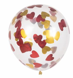 Sachet 5 ballons confettis coeur rouge et or