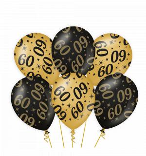6 ballons anniversaire 60 ans or et noir 30cm