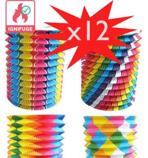12 lampions multicolores ignifugés 16cm
