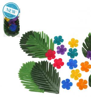 Décoration feuilles et fleurs tropicales