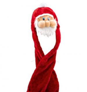 Bonnet tête père Noël, écharpe, moufles
