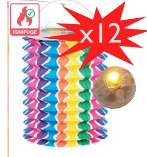 Lot 12 lampions multicolores avec bougies LED et porte-lampions