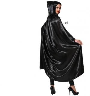 Cape à capuche noire effet satiné 140 cm