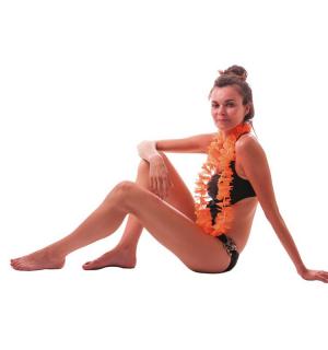 Collier hawai fleurs orange fluo